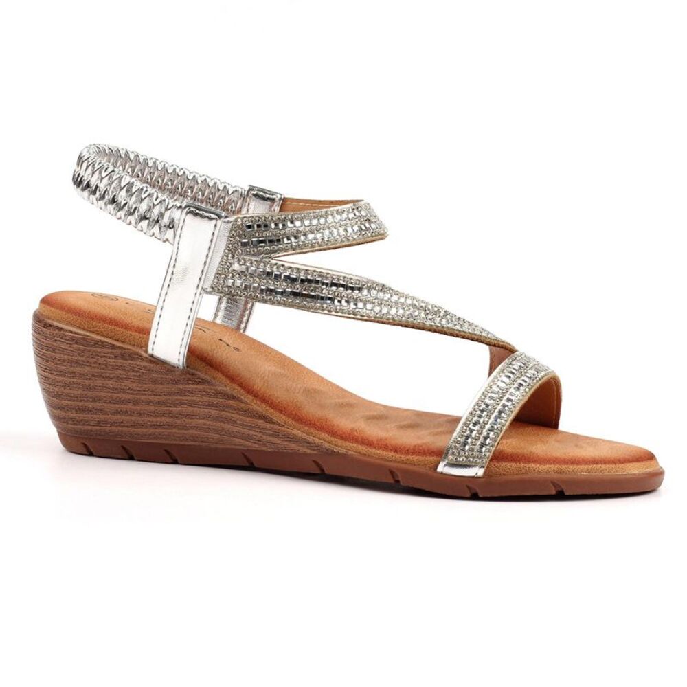 Lunar Womens/Ladies Darci Wedge Heel Sandals / Silver